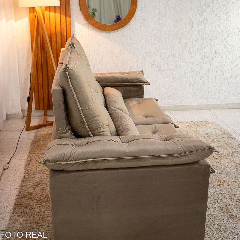 Sofá Retrátil Reclinável City 1.95m Veludo Bege - D28 - Imagem 9