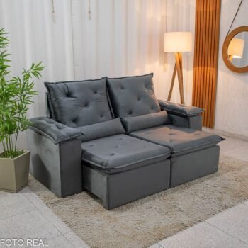 Sofá Retrátil Reclinável City 1.95m Veludo Cinza - D28