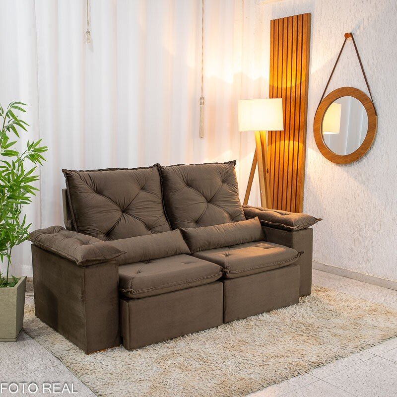 Sofá Retrátil Reclinável City 1.95m Veludo Marrom - D28 - Imagem 3