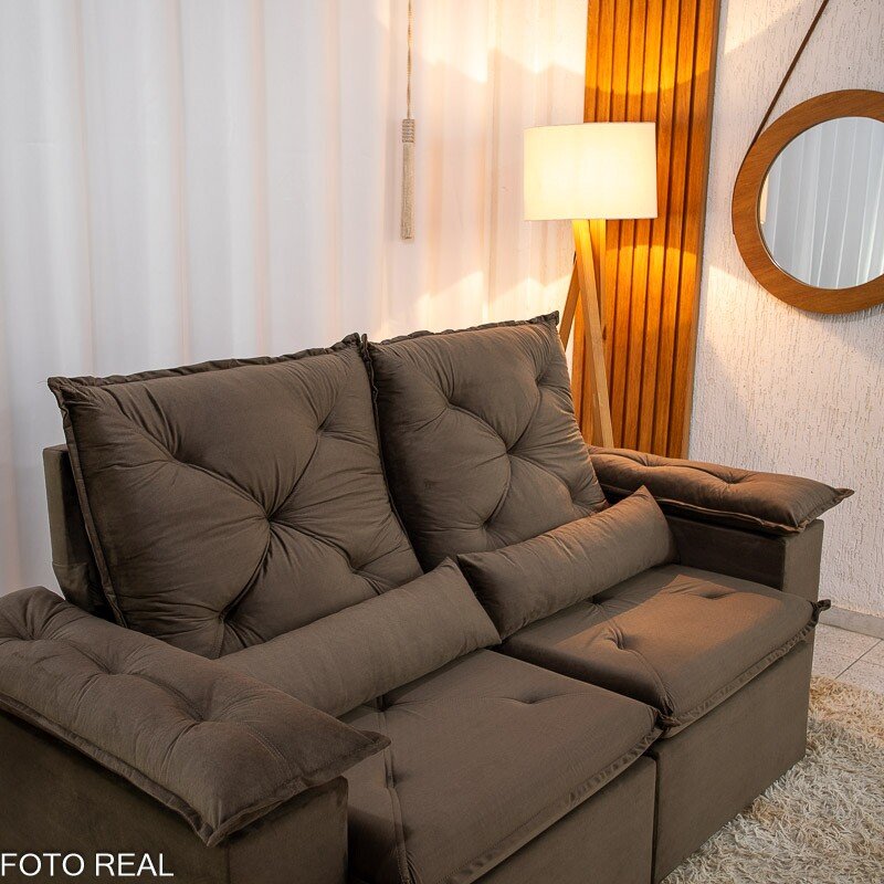 Sofá Retrátil Reclinável City 1.95m Veludo Marrom - D28 - Imagem 7