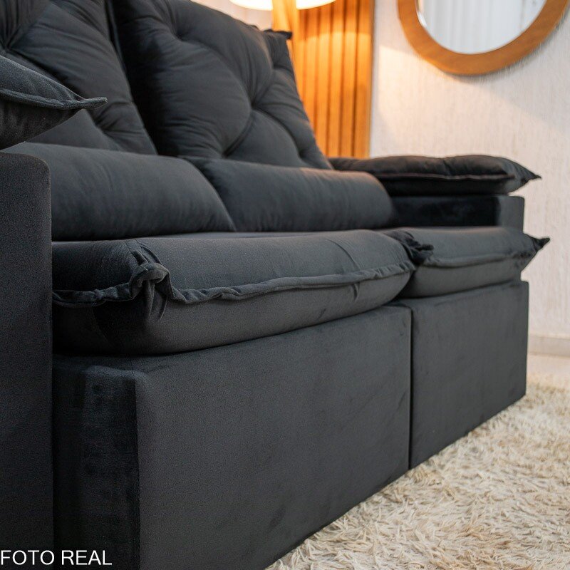 Sofá Retrátil Reclinável City 1.95m Veludo Preto - D28 - Imagem 8