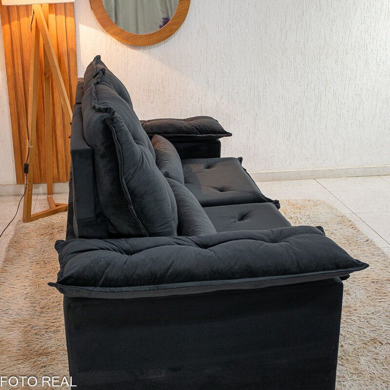 Sofá Retrátil Reclinável City 1.95m Veludo Preto - D28 - Imagem 9