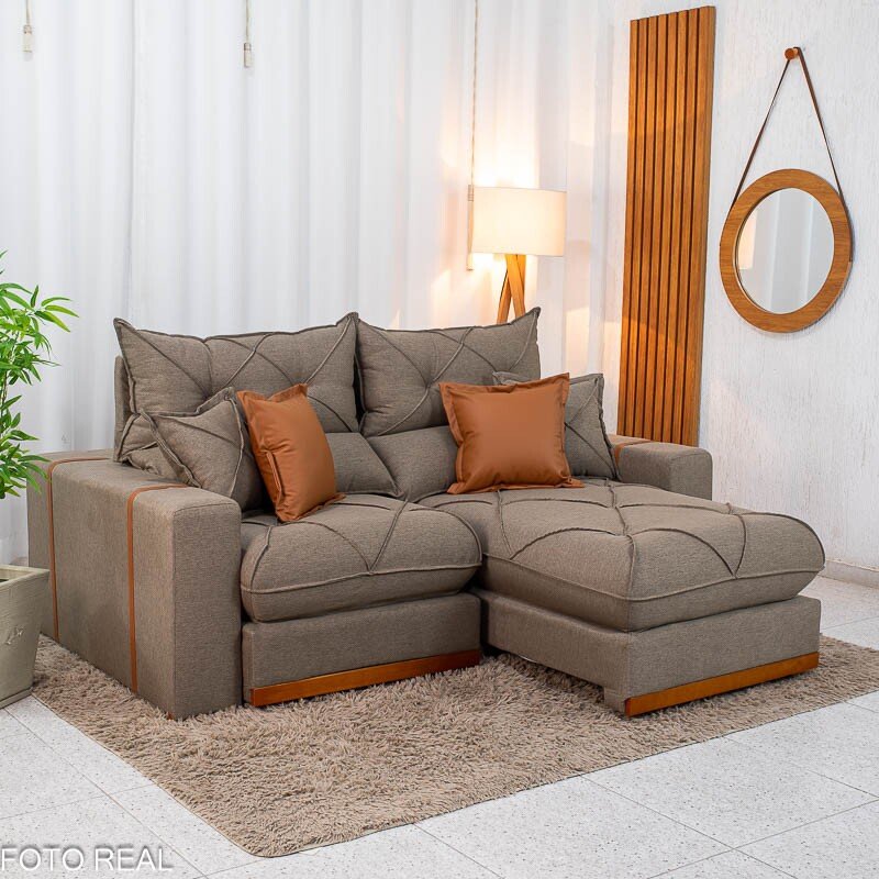 Sofá Retrátil Reclinável Gran Bello 2.00m Linho Marrom 28 - Molas Ensacadas Pocket - Imagem 5