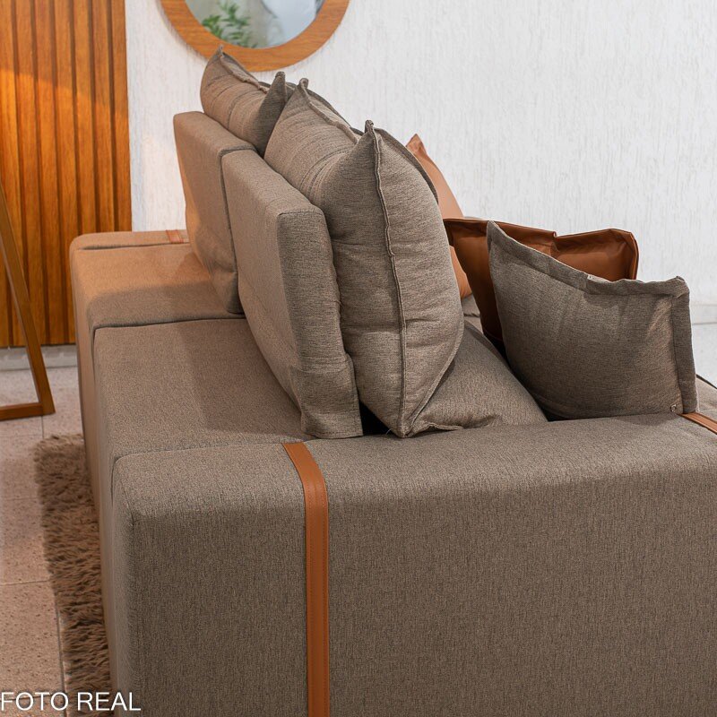 Sofá Retrátil Reclinável Gran Bello 2.00m Linho Marrom 28 - Molas Ensacadas Pocket - Imagem 9