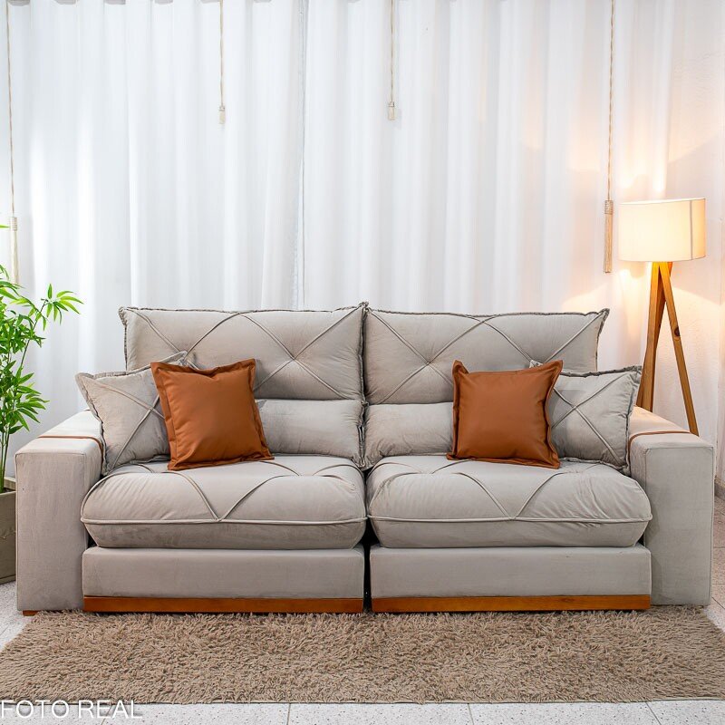 Sofá Retrátil Reclinável Gran Bello 2.30m Veludo Capuccino - Molas Ensacadas - Imagem 4