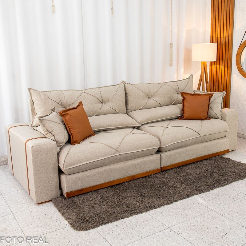Sofá Retrátil Reclinável Gran Bello 2.90m Linho Bege - Molas Ensacadas - Imagem 3