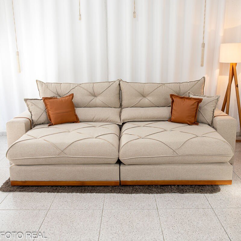 Sofá Retrátil Reclinável Gran Bello 2.90m Linho Bege - Molas Ensacadas - Imagem 5