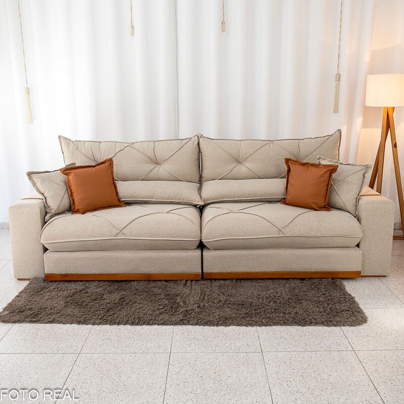 Sofá Retrátil Reclinável Gran Bello 2.90m Linho Bege - Molas Ensacadas - Imagem 6