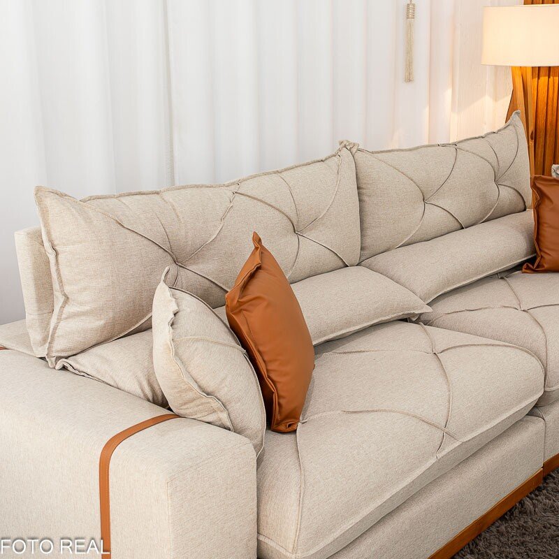 Sofá Retrátil Reclinável Gran Bello 2.90m Linho Bege - Molas Ensacadas - Imagem 7