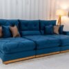 Sofá Retrátil Reclinável Gran Bello 3.20m Veludo Azul - Molas Ensacadas