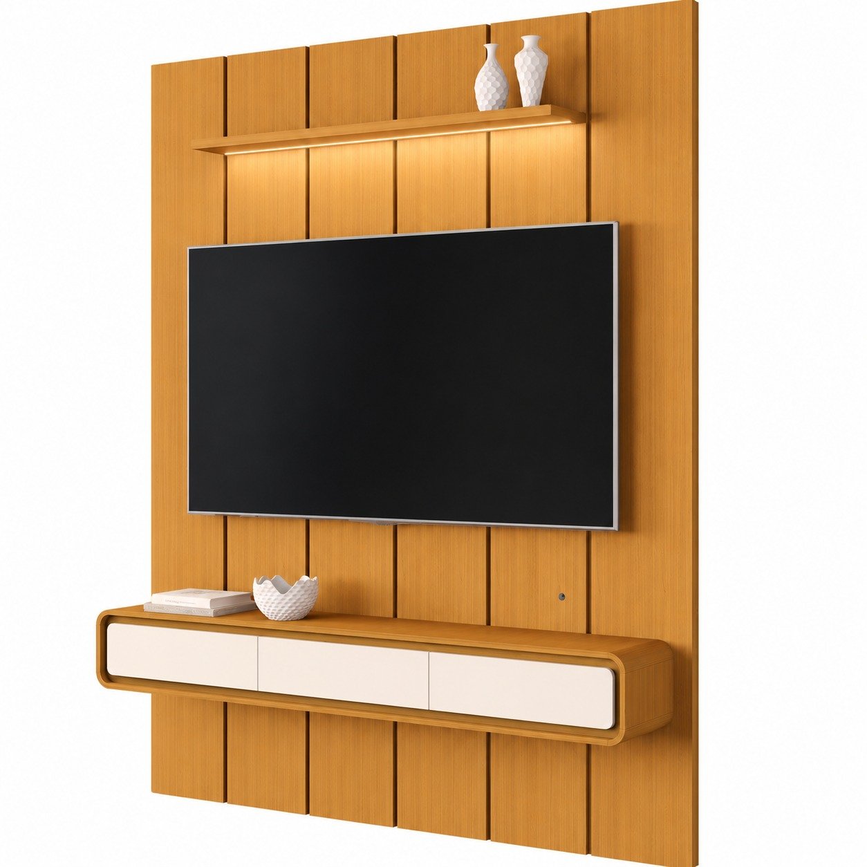 Painel até 75″ Lumi 1,88 m Cedro + Nicho Liv 1,80 Cedro/Off White – EDN MÓVEIS - Imagem 4