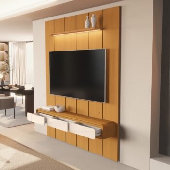 Alternative view of Painel até 75″ Lumi 1,88 m Cedro + Nicho Liv 1,80 Cedro/Off White – EDN MÓVEIS