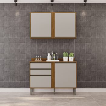 Armário Aéreo 2 Portas + Balcão Pérola 1,20 m Cinamomo/Off White – SALLÊTO