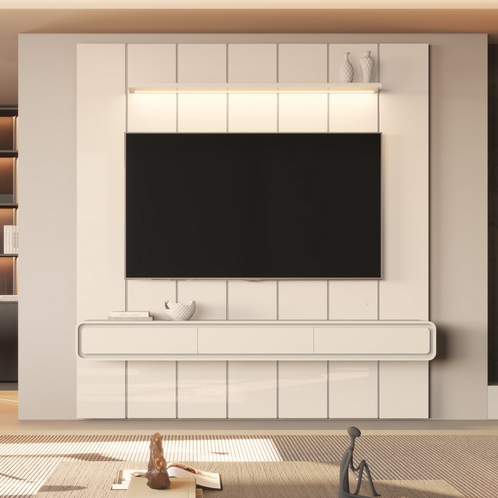 Painel até 75″ Lumi 2,19 m Off White + Nicho Liv 2,18 m Off White – EDN MÓVEIS - Imagem 3
