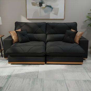 Sofá Retrátil e Reclinável Aquiles/Gran Bello 2,30 m Veludo Preto 111 - ZARAT ESTOFADOS