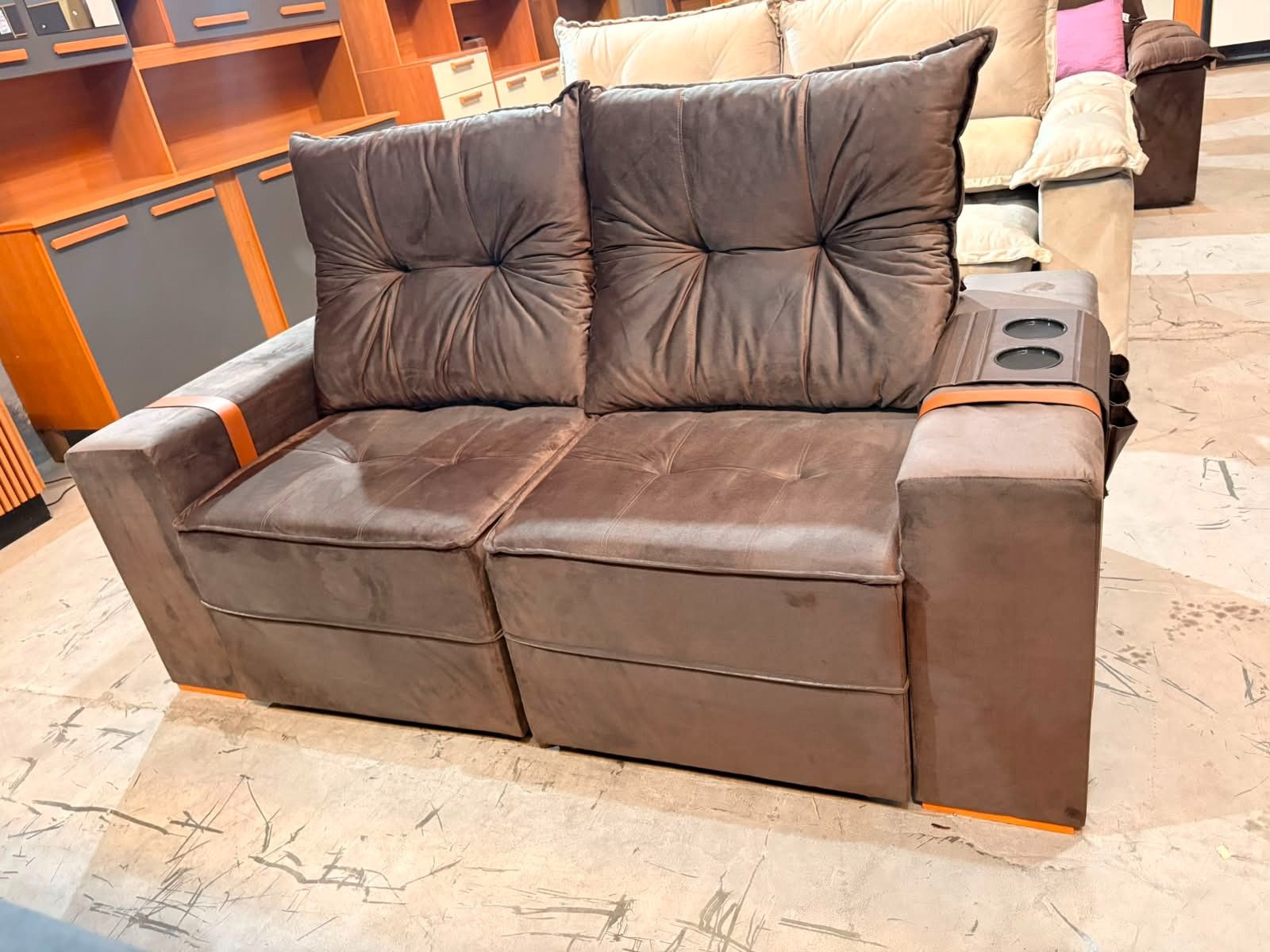 Sofá Retrátil e Reclinável Júnior 1,80 m Veludo Marrom 05 - IMPERIAL DECOR - Imagem 2