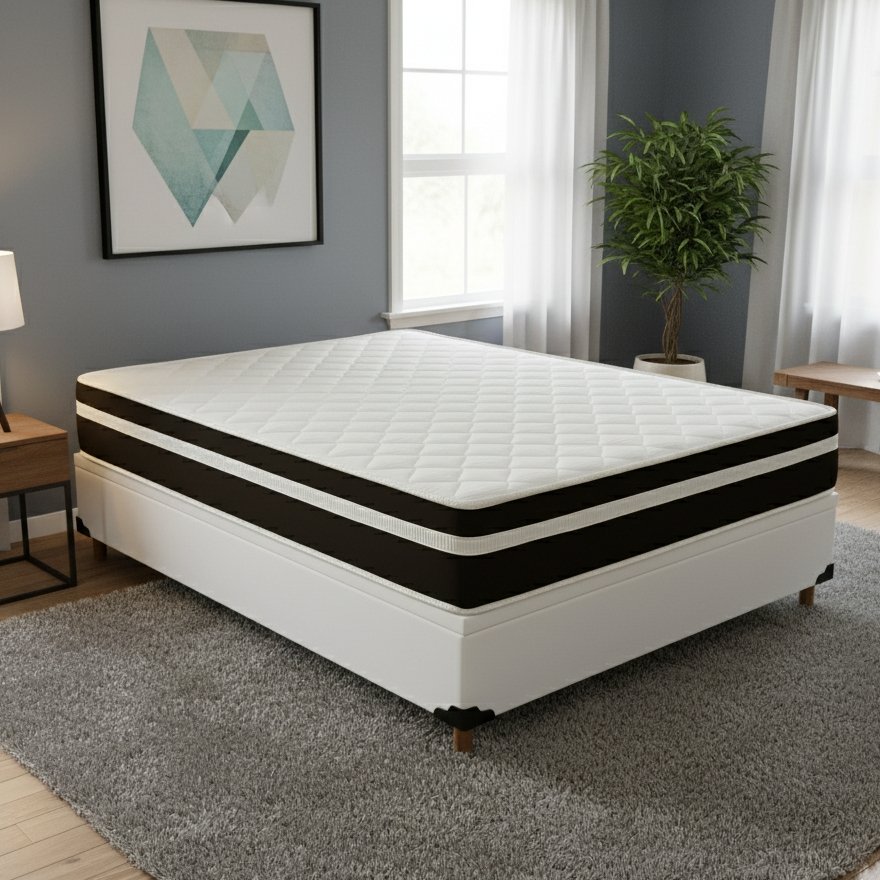 Colchão Casal Bio Classic D33 + Base Box Simples Corino Branco – BIOSTAR/BIOFLEX