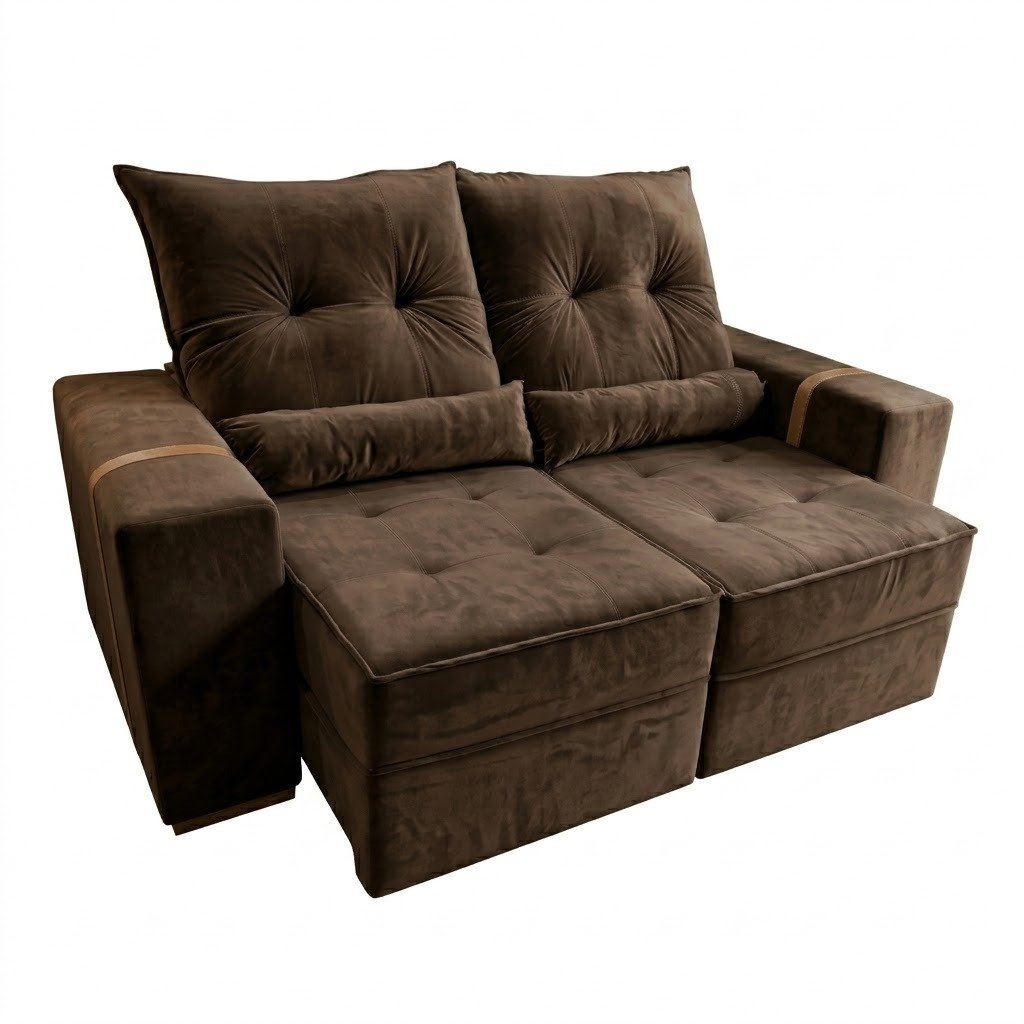 Sofá Retrátil e Reclinável Júnior 1,80 m Veludo Marrom 05 - IMPERIAL DECOR - Imagem 3