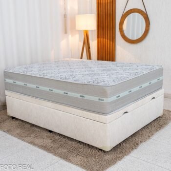 Base Box Baú Casal Prime Confort Corino Palha Blindado - Issacar + Colchão Casal Carbon Molas Ensacadas 138x188x77 - Anjos | Suporta até 240kg