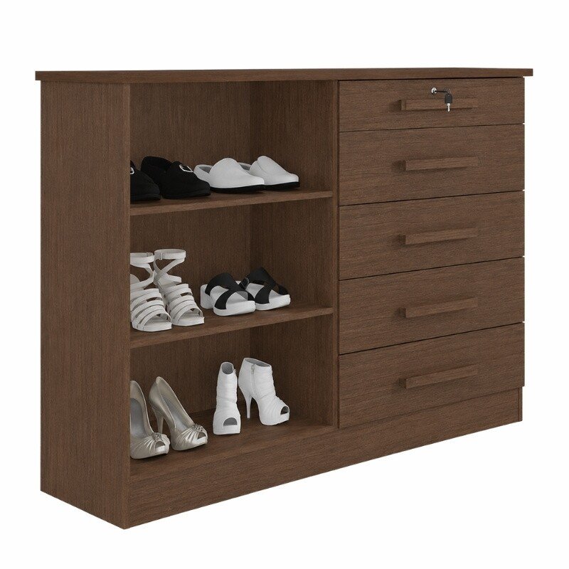 Cômoda New Athos Castanho 5 Gavetas e Sapateira Larg. 1.36m - D Doro - Imagem 2