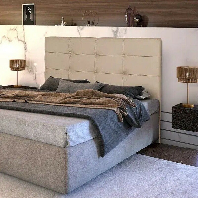 Cabeceira Cama Box Casal 1.40 Eslovênia Veludo Bege - Imagem 2