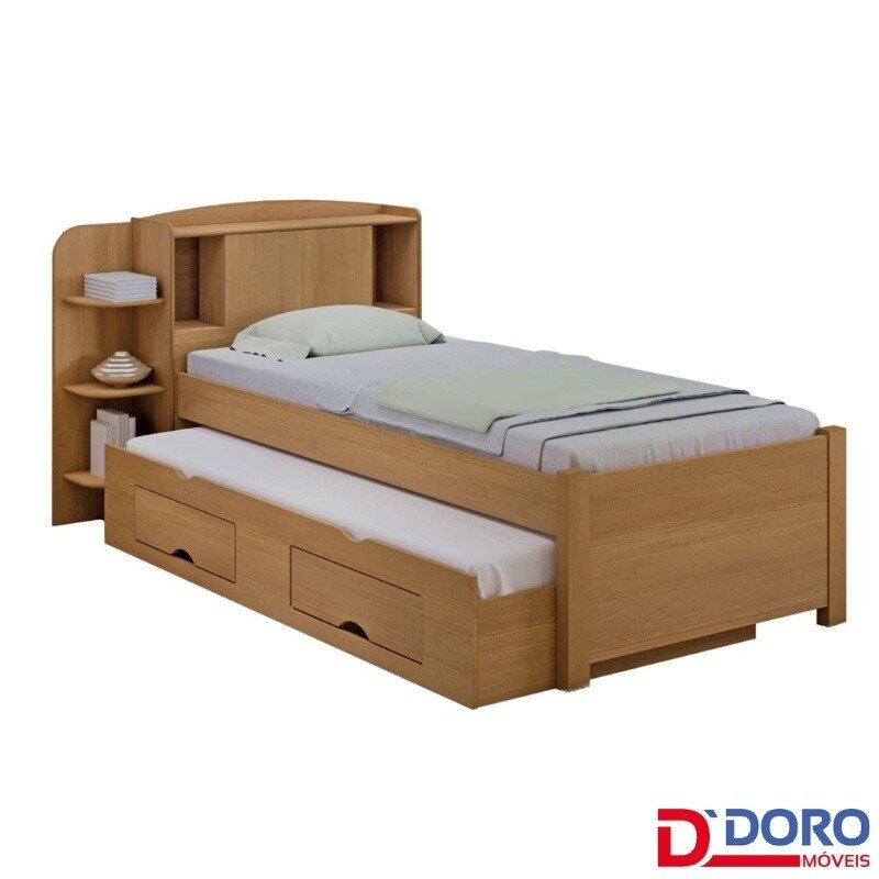 Cama Solteiro Milênio + Cama Auxiliar Solteiro 2 Gavetas Cinamamo D Doro
