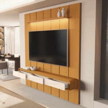 Alternative view of Painel até 75″ Lumi 2,19 m Cedro + Nicho Liv 2,18 m Cedro/Off White – EDN MÓVEIS