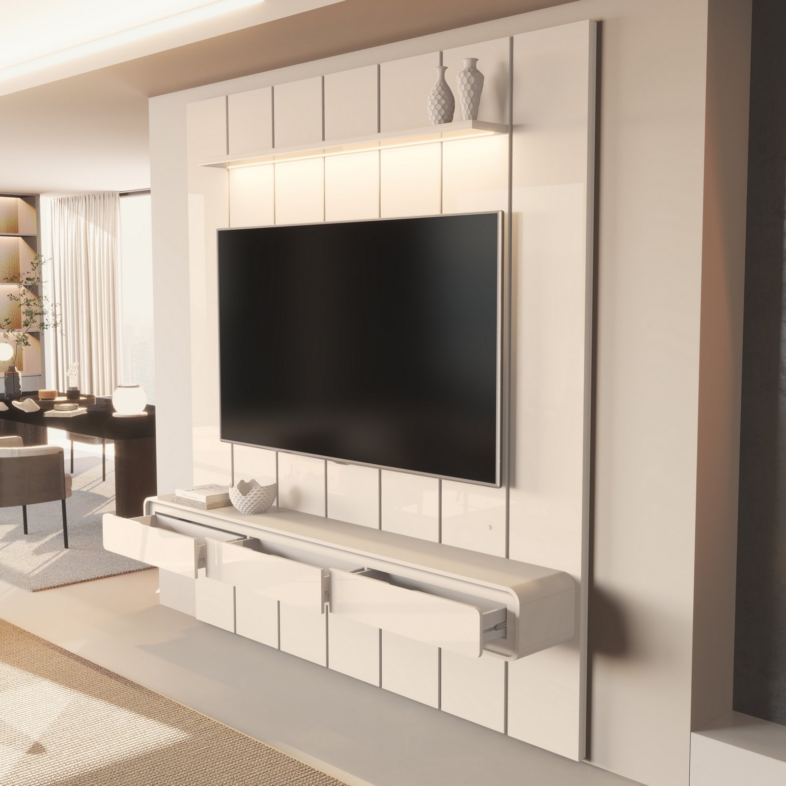 Painel até 75″ Lumi 2,19 m Off White + Nicho Liv 2,18 m Off White – EDN MÓVEIS - Imagem 2