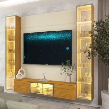 Home Luminare Reflect Larg. 2.30m Off White/Naturale C/LED e Espelho TV de até 70" - Gelius
