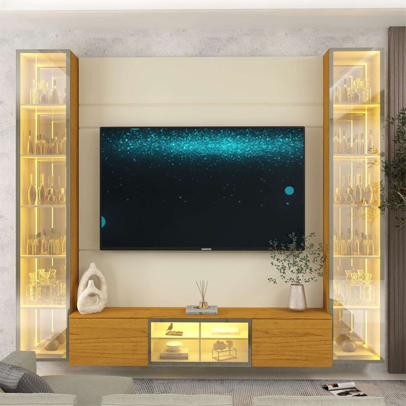 Home Luminare Reflect Larg. 2.30m Off White/Naturale C/LED e Espelho TV de até 70" - Gelius - Imagem 2