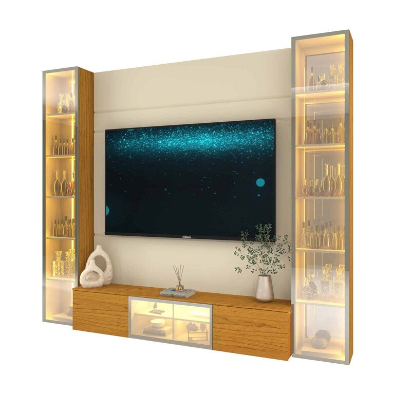 Home Luminare Reflect Larg. 2.30m Off White/Naturale C/LED e Espelho TV de até 70" - Gelius - Imagem 3