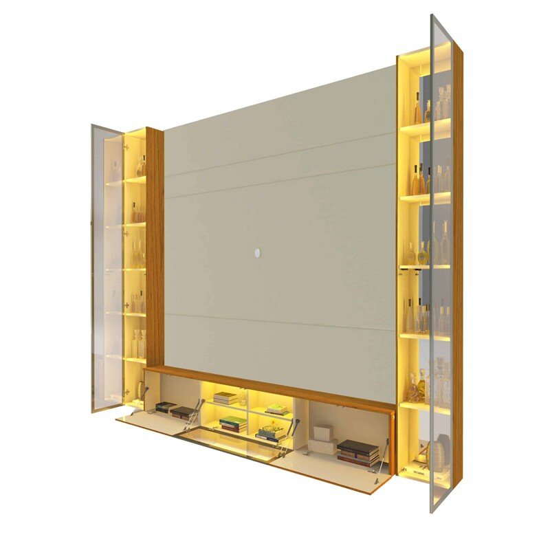 Home Luminare Reflect Larg. 2.30m Off White/Naturale C/LED e Espelho TV de até 70" - Gelius - Imagem 6