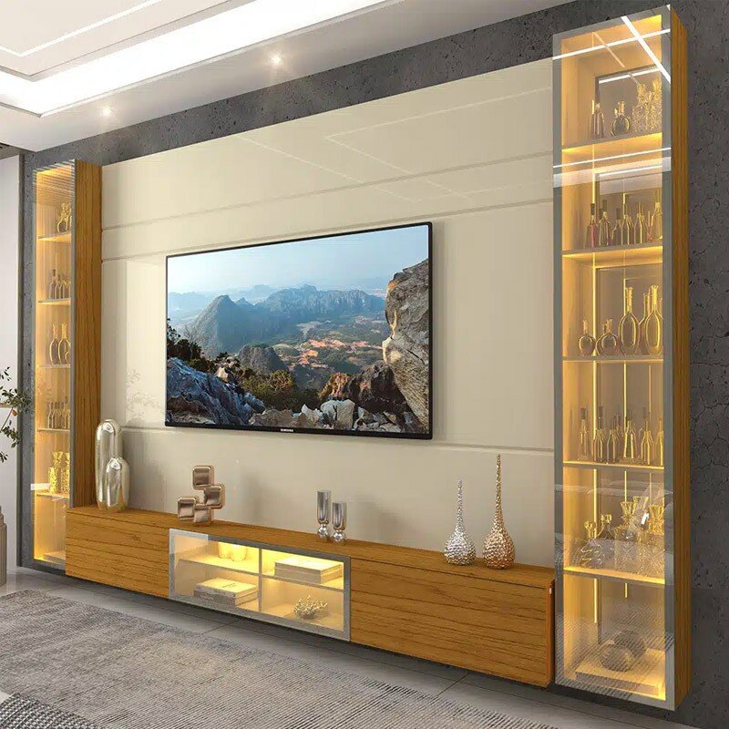 Home Luminare Reflect Larg. 2.93m Off White/Naturale C/LED e Espelho TV de até 85" - Gelius - Imagem 2