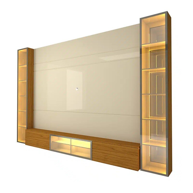 Home Luminare Reflect Larg. 2.93m Off White/Naturale C/LED e Espelho TV de até 85" - Gelius - Imagem 3