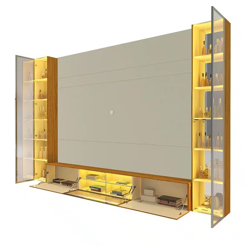 Home Luminare Reflect Larg. 2.93m Off White/Naturale C/LED e Espelho TV de até 85" - Gelius - Imagem 4