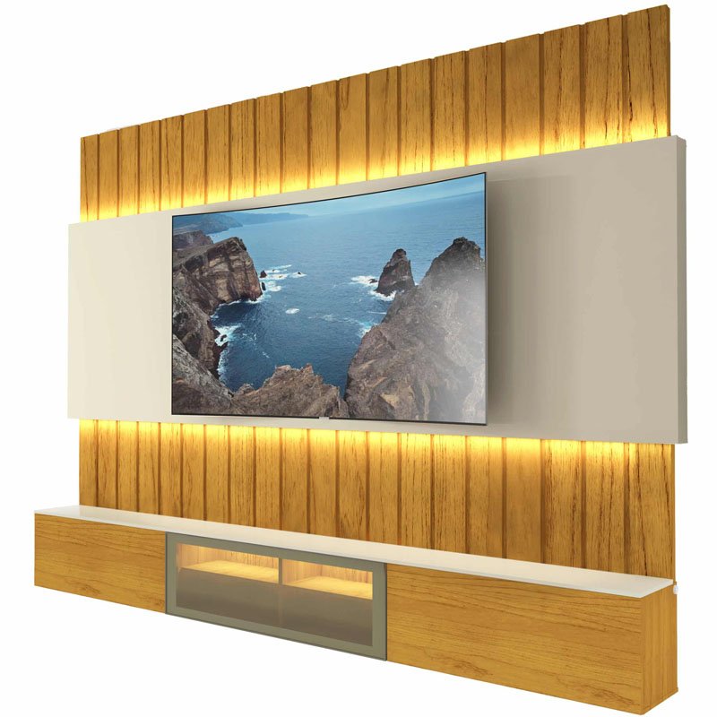 Home Suspenso Soberano Reflecta Larg. 2.30m Nature/Off C/Led 100% MDF para TV até 85" - Gelius - Imagem 2