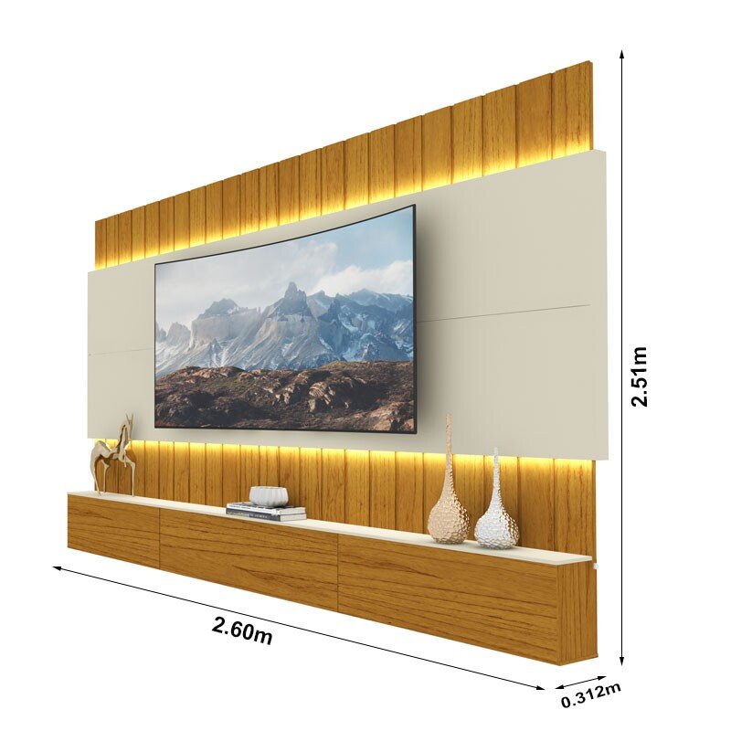 Home Suspenso Soberano Ripado TV até 85 Polegadas Larg. 2.60m C/LED Naturale/Off Gelius - Imagem 2