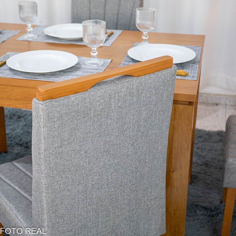 Mesa Athenas 120x80 Amêndoa Clean Tampo Maciço - Móveis Lopas + 4 Cad. Gabi Linho Cinza A Claro Madeira Maciça Entregue Montada - Bom Lar - Imagem 6