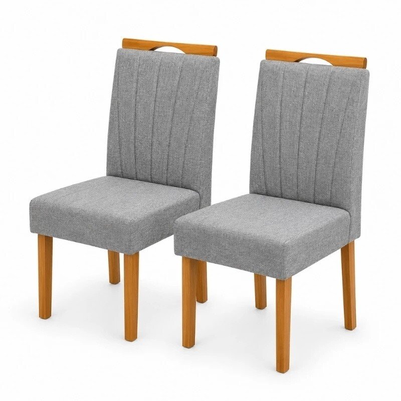 Mesa Athenas 120x80 Amêndoa Clean Tampo Maciço - Móveis Lopas + 4 Cad. Gabi Linho Cinza A Claro Madeira Maciça Entregue Montada - Bom Lar - Imagem 7