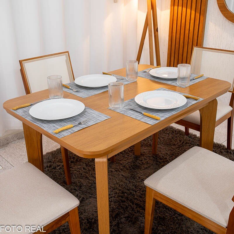 Mesa de Jantar Londrina 120x80 Cinamomo Rufato + 4 Cad. Dubai Linho Bege 629 Madeira - Art Assento - Imagem 2
