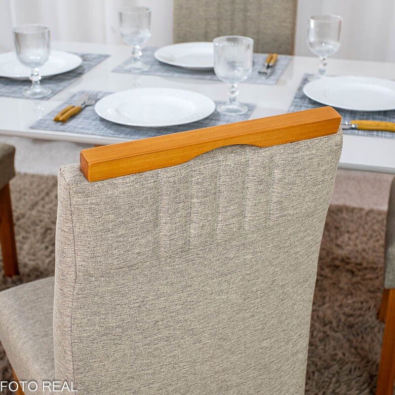Mesa de Jantar Moscou 120x80 Cinamomo/Vidro Off + 4 Cad. Atlanta Linho Bege Madeira Maciça Minas Plac - Entregue Montada - Imagem 6
