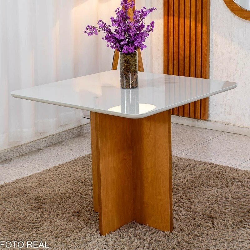Mesa de Jantar Moscou 90x90 Vidro Off/Base Cinamomo + 4 Cad. Atlanta Linho Bege Cru Madeira Minas Plac - Entregue Montada - Imagem 13