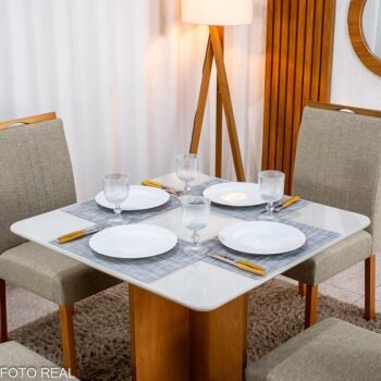 Alternative view of Mesa de Jantar Moscou 90x90 Vidro Off/Base Cinamomo + 4 Cad. Atlanta Linho Bege Cru Madeira Minas Plac - Entregue Montada