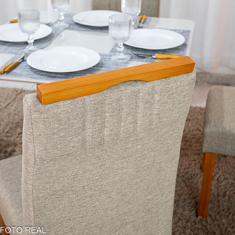 Mesa de Jantar Moscou 90x90 Vidro Off/Base Cinamomo + 4 Cad. Atlanta Linho Bege Cru Madeira Minas Plac - Entregue Montada - Imagem 5
