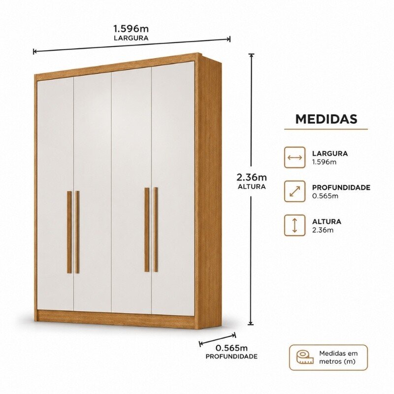 Roupeiro Moderni Plus Cumaru/Fendi Fosco 4 Portas 100% MDF Larg. 1.64m - Novo Horizonte - Imagem 3