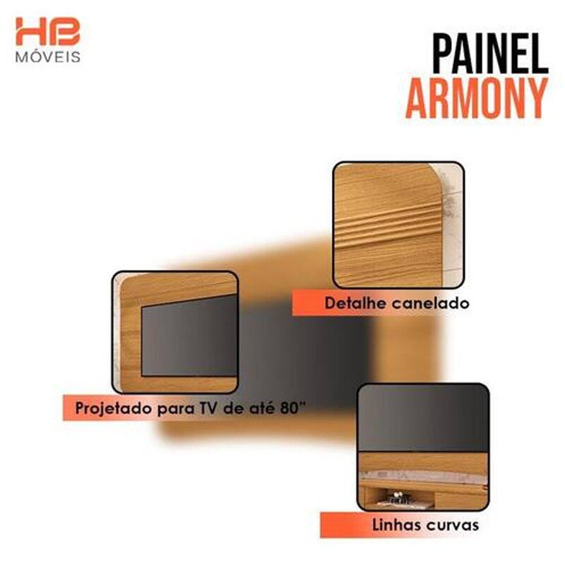 Painel Armoni Larg. 2.00m Cinamomo para TV's de até 80 Polegadas - HB Móveis - Imagem 3