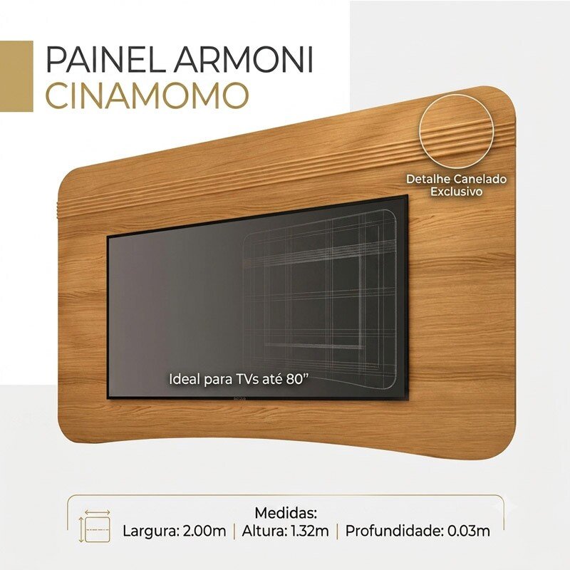 Painel Armoni Larg. 2.00m Cinamomo para TV's de até 80 Polegadas - HB Móveis - Imagem 4