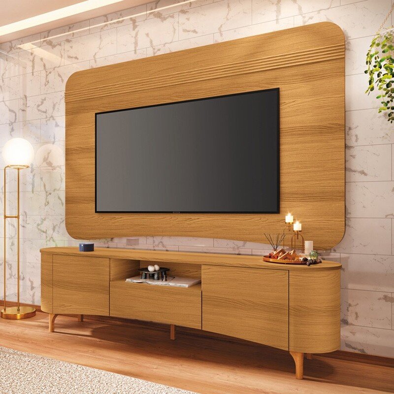 Rack Elara Larg. 2.00m Cinamomo + Painel Armoni Larg. 2.00m Cinamomo - HB Móveis