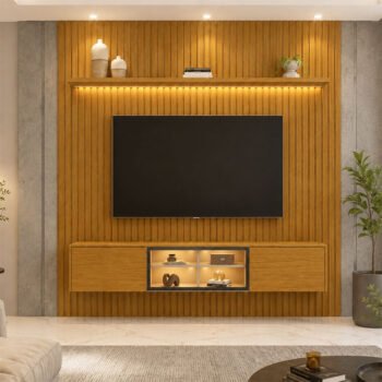 Painel Nobre Larg. 1.85m Naturale Ripado + Nicho Larg. 1.51m Luminare Naturale C/Led para TV até 75" - Gelius