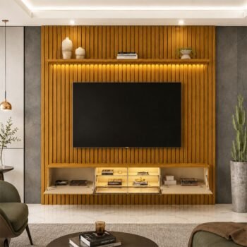 Alternative view of Painel Nobre Larg. 1.85m Naturale Ripado + Nicho Larg. 1.51m Luminare Naturale C/Led para TV até 75" - Gelius
